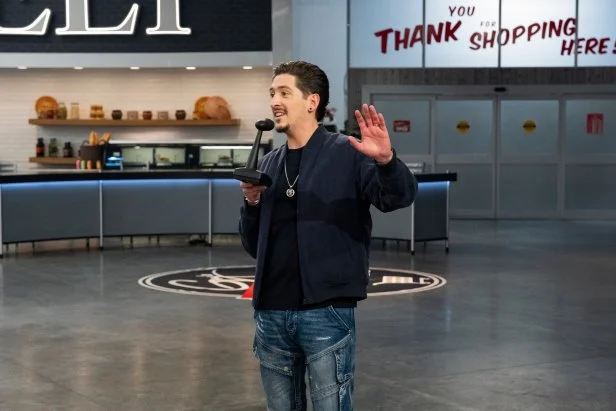 Hunter Fieri talking to contestants through the intercom, as seen on Guy's Grocery Games, Season 39.