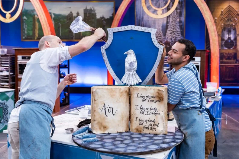 Contestants Stefan Rose and Andy Ortega, as seen on Harry Potter: Wizards of Baking, Season 2.