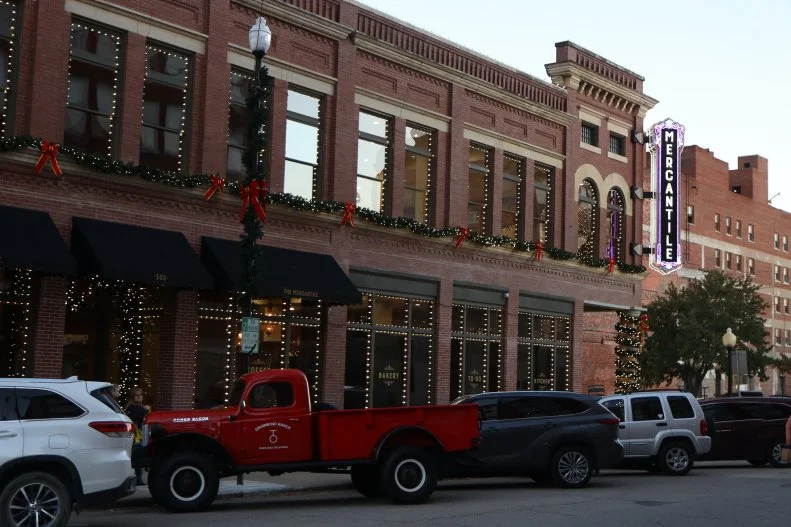 Exterior Mercantile Decorated for Christmas, as seen on The Pioneer Woman: Hometown Stories, season 1.