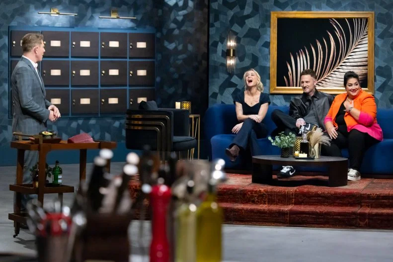 Host Bobby Flay reveals Round 2 Ingredients: Yellow fin Tuna and Avacado to Titans Brooke Williamson, Michael Voltaggio and Ayesha Nurdjaja, as seen on Bobby’s Triple Threat, Season 4.