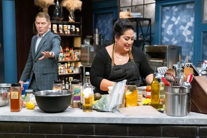 Host Bobby Flay and Titan Ayesha Nurdjaja in round 2, as seen on Bobby’s Triple Threat, Season 4.