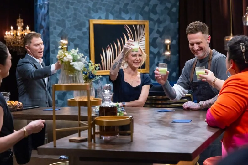Titans Brooke Williamson, Michael Voltaggio and Ayesha Nurdjaja have the high score of the night. as seen on Bobby’s Triple Threat, Season 4.