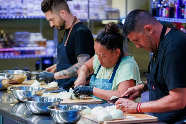 Contestants Joe Isidori, Lee Anne Wong, and Alex Stupak begin their next challenge, as seen on 24 in 24: Last Chef Standing, Season 3.