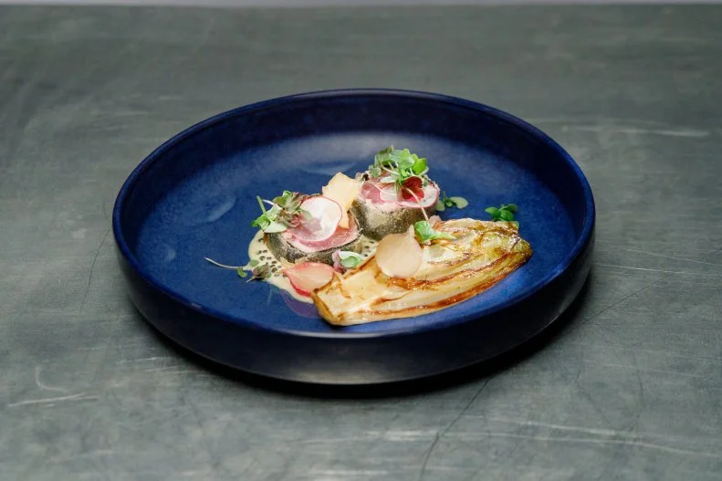 Contestant Lee Anne Wong's Challenge 24 FINAL dish, Nori Seared Ahi Tuna, Ossetra Caviar, Yuzu, Beurre Blanc, Radish, Endive, as seen on 24 in 24: Last Chef Standing, Season 3.
