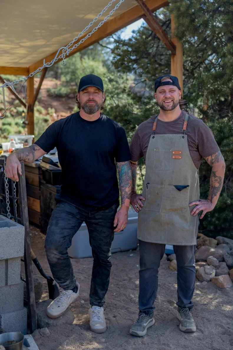 Max McGibbon, left, and Matt Groark of team The Blue Collar Dudes pose for a portrait as seen on Pit Masters, Season 1.