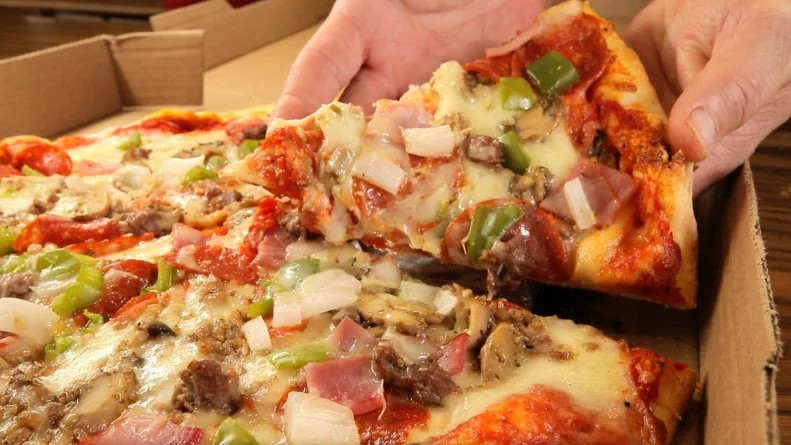 Supreme Pizza as served at Pizza Palace in Knoxville, TN, as seen on Triple D Nation, Season 4.