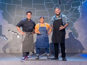 Contestants Jon Matsubara, Lee Anne Wong and Ippy Aiona, portrait, as seen on Alex vs America, Season 3.