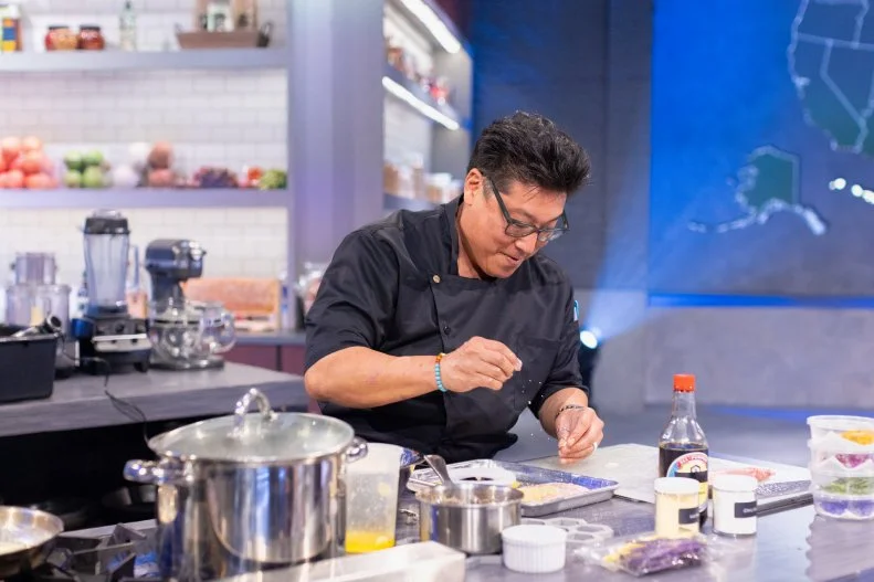 Contestant Jon Matsubara, cooking process, as seen on Alex vs America, Season 3.