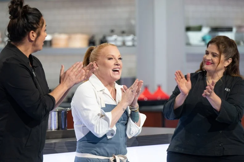 Contestants Antonia Lofaso, Tiffani Faison and Chef Alex Guarnaschelli , as seen on Alex vs America, Season 5.