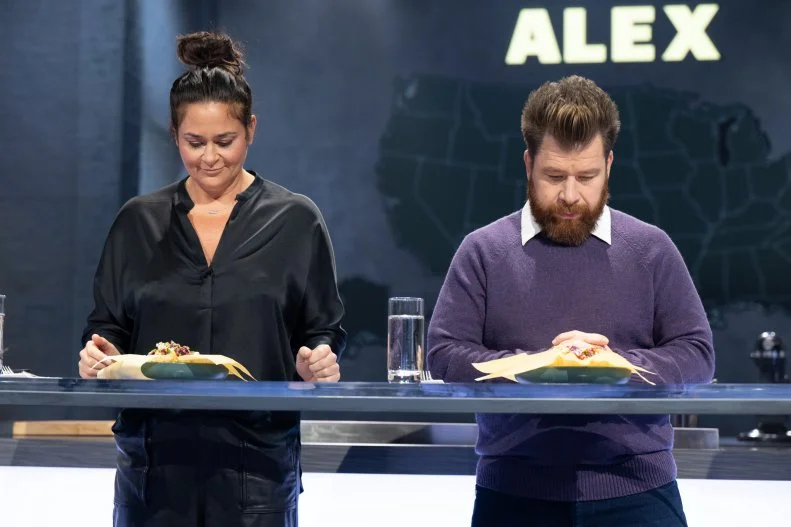Judges Antonia Lofaso and Jonathon Sawyer, as seen on Alex vs America, Season 5.