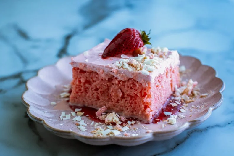 Close-up of Strawberry Cake, as seen on The Pioneer Woman, Season 35.