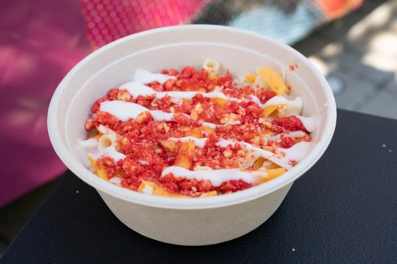 Presidential Hot Cheeto made by Team Maybe Cheese Born With It (Mahogany Reign (Head Chef), Keith Logue (Sous Chef), and David Gedert (FOH)) on their first sell day in Laguna Beach, as seen on The Great Food Truck Race, Season 15.