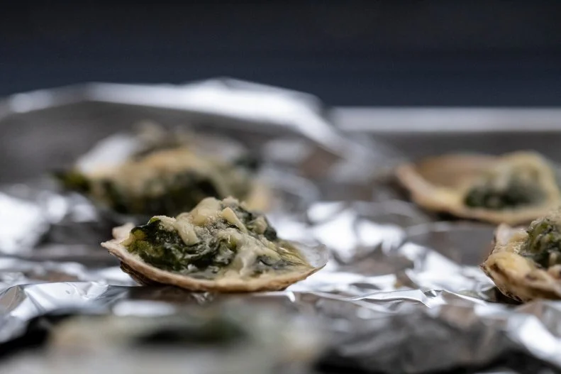 Close-up of Easy Oysters Rockefeller