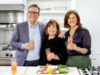Ina Garten, Stephen Colbert, Evie McGee, Capri Sunset and Green Goddess Dip, as seen on Be My Guest with Ina Garten, Season 6.