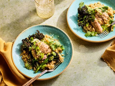 Coconut Milk Poached Chicken with Quinoa and Roasted Broccolini
