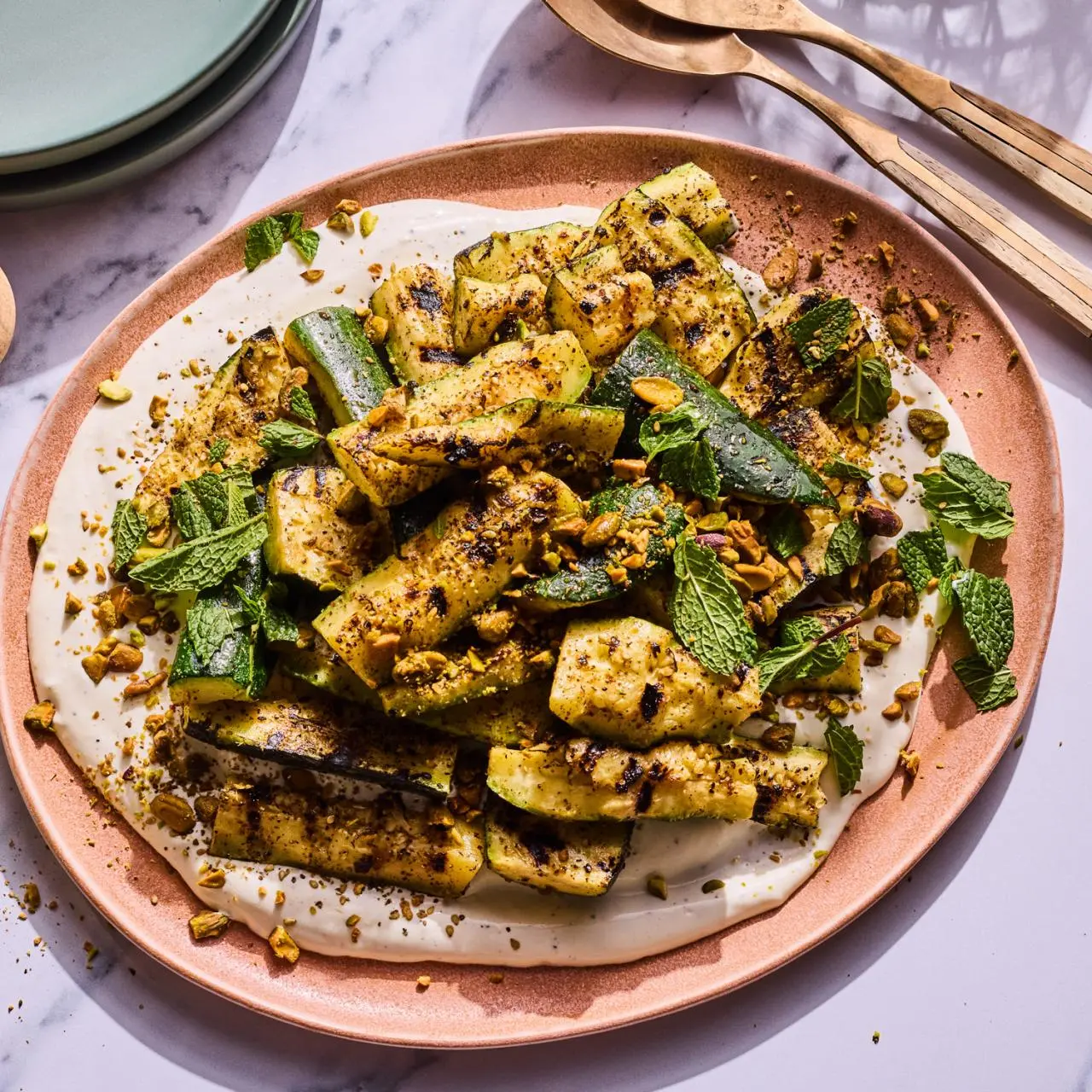 Smashed Grilled Zucchini with Za'atar and Labneh Recipe | Food