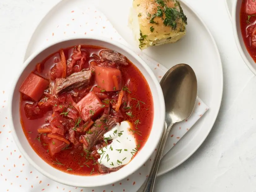 Food Network Kitchen’s Classic Russian Borscht, as seen on Food Network.