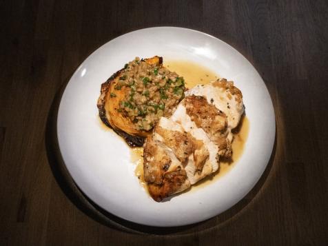 Pan-Seared Chicken with Salmoriglio Pan Sauce, Cabbage Steaks and Herbed Farro