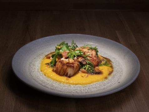 Seared Scallops with Carrot Coulis and Carrot Top Gremolata