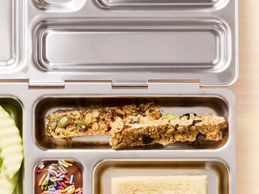 Molly Yeh’s lunch box featuring CHEWY NUTTY FRUITY GRANOLA BARS. Lunch. Snacks.
