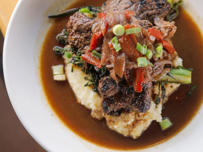 Grilled Marinated Steak Tips prepared by Chef/Owner Jim Casey at The Blue Eyed Crab in Boston, Massachusetts, as seen on Food Network's Triple D Nation, Season 7.