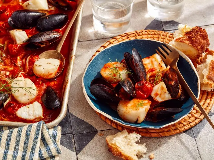 Sheet Pan Roasted Seafood with Cherry Tomatoes