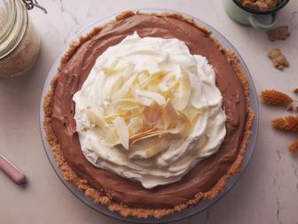 Beauty shot of Chocolate Coconut Silk Pie as seen in Girl Meets Farm Season 15