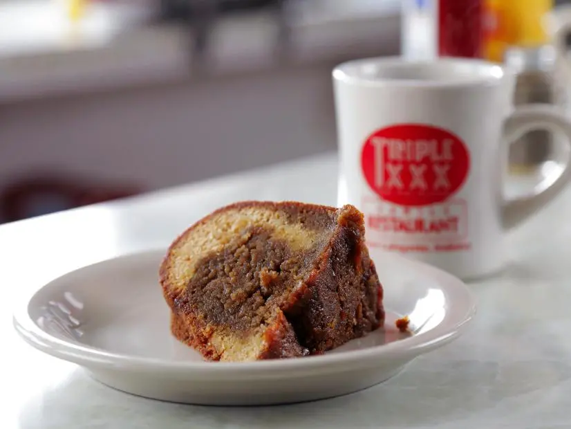XXX Rootbeer Cake prepared by Chef/co-owner Greg Ehresman at Triple XXX Family Restaurant in West Lafayette, Indiana, as seen on Food Network's Triple D Nation, Season 7.