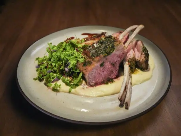 Roasted Rack of Lamb, Sunchoke Puree, Onion Agrodolce and Micro Herb ...