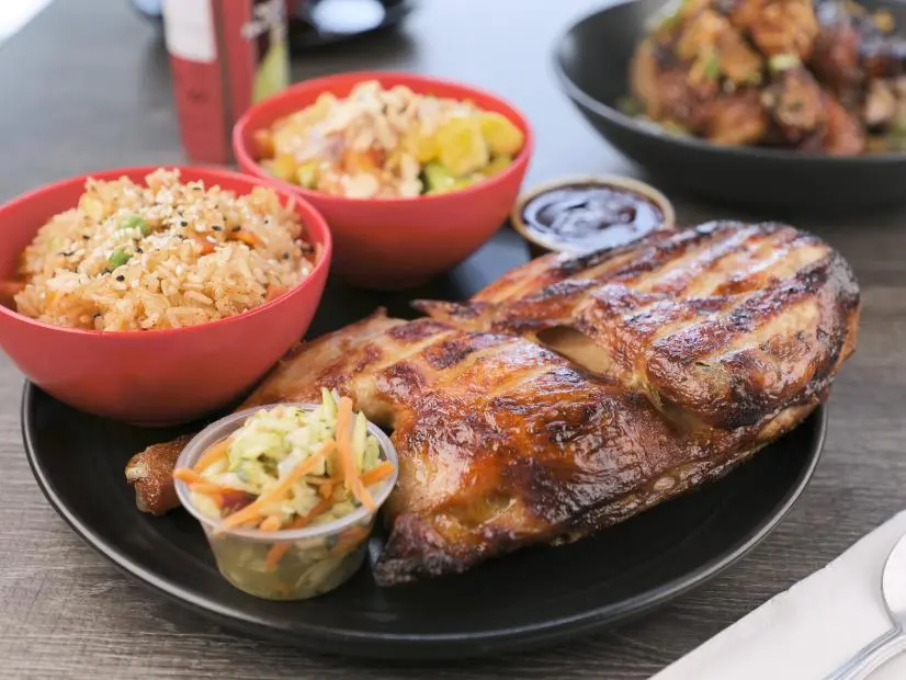 BBQ Chicken as prepared by Chef/Owner Darwin St. Agustin at Darwin's Charcoal BBQ in Calgary, Canada, as seen Food Network's Diners Drive-Ins and Dives, season 42.