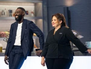 Host Eric Adjepong and Chef Alex Guarnaschelli, as seen on Alex vs America, Season 5.