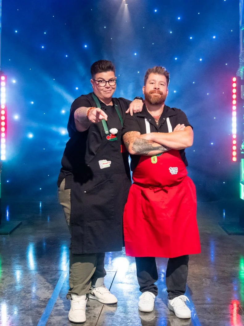 Contestants Britt Rescigno and Jonathan Sawyer, as seen on Tournament of Champions Holiday, Season 1.