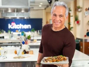 Geoffrey Zakarian with the featured dish Warm Wild Mushrooms, as seen on Food Network Kitchen Live.