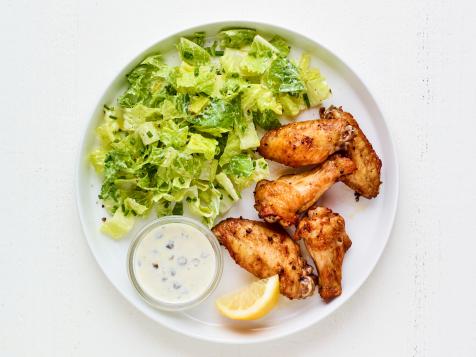 Lemon-Pepper Chicken Wings with Creamy Romaine Salad