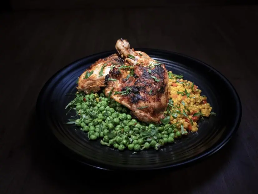 Peri Peri Chicken with Peri Peri Couscous and Minty Mushy Peas Recipe