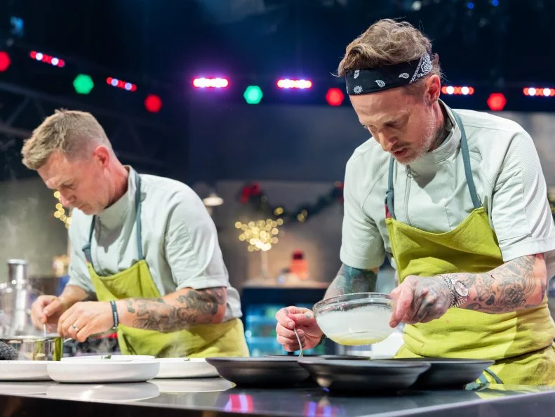 Contestants Michael Voltaggio and Bryan Voltaggio, as seen on Tournament of Champions Holiday, Season 1.