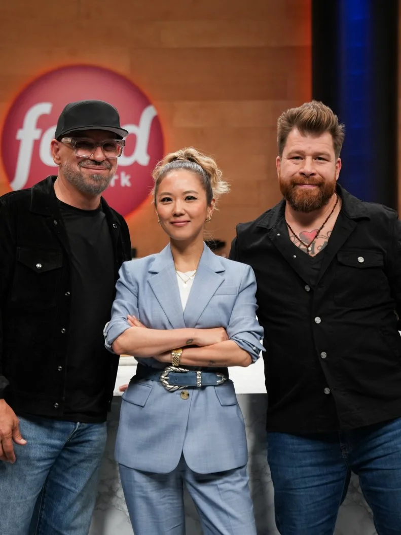 Chefs Michael Symon, Jonathon Sawyer, Esther Choi portrait (L to R) , As seen of the Food Network's Wild Card Kitchen Cycle 3