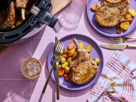 Air Fryer Pork Chops with Potatoes and Carrots