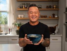 Jet Tila holding Wonton Soup dish, as seen on Ready Jet Cook, Season 5.