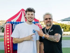 Guy Fieri and Jesser bts on set for Guy's Feast Club
