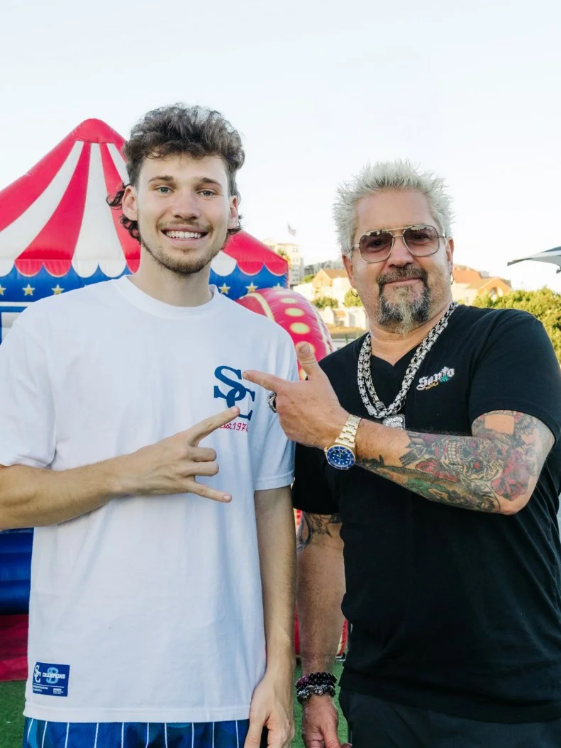 Guy Fieri and Jesser bts on set for Guy's Feast Club