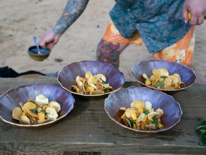 Chef Logan Sandoval plates round one, as seen on Chopped Castaways: Season 1