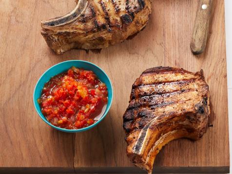 Sweet Tea-Brined Pork Chops with Pepper Relish