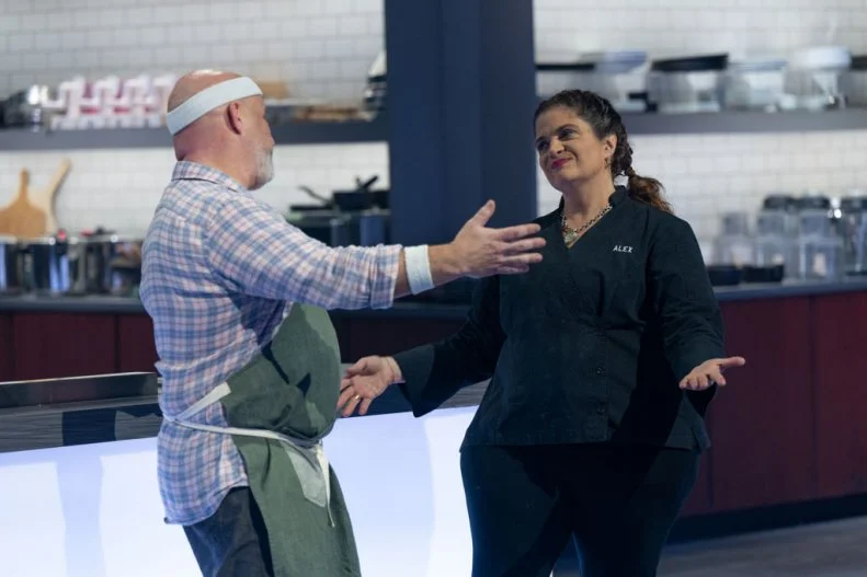 Contestants Adam Greenberg, and Chef Alex Guarnaschelli, as seen on Alex vs America, Season 4.