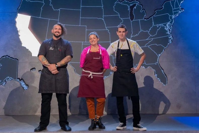 Contestants Chris Barnum-Dann, Sarah Heller and Carlos Anthony, portrait, as seen on Alex vs America, Season 3.