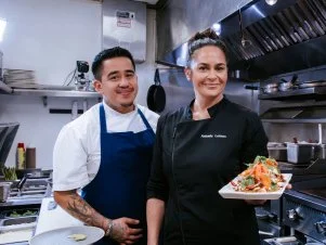 Chef Antonia Lofaso and Chef Nestor Milian , as seen on Undercover Kitchen, Season 1.