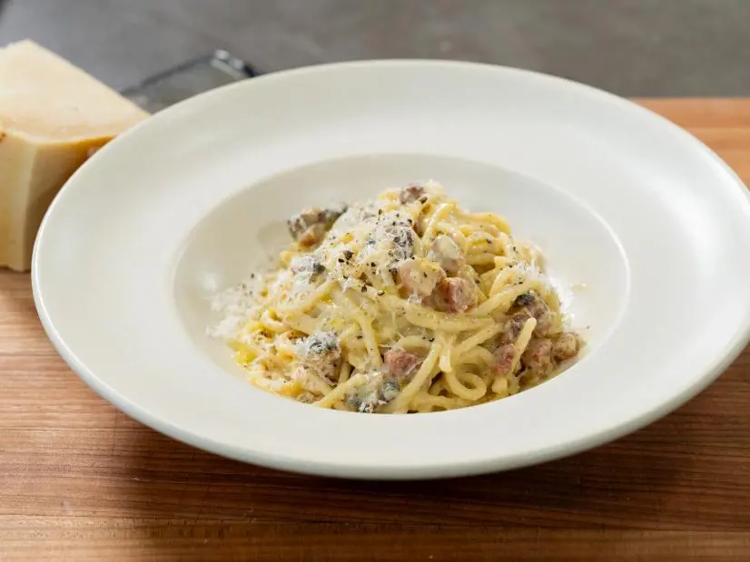 Host Gabe Bertaccini’s Spaghetti Carbonara, as seen on Cook Like an Italian with Gabe Bertaccini, Season 1.