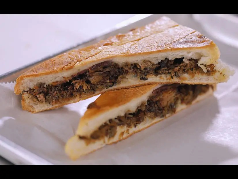 El Mixto as prepared by Chef/Owner Andrew Tambuzzo at The Boozy Pig in Tampa, Florida as seen on Food Network's Diners Drive-Ins and Dives, season 43.
