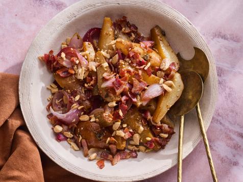 Pan-Roasted Pears with Red Onion Pancetta and Almonds