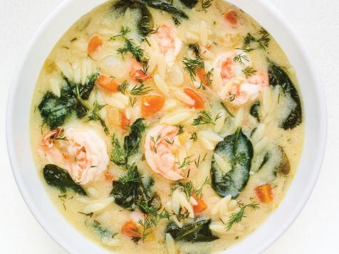Greek Lemon Soup with Shrimp and Spinach